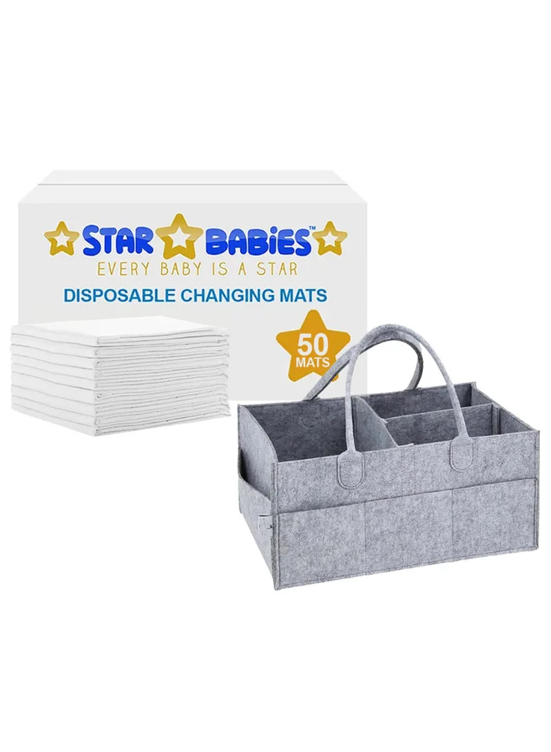 ستار بيبيز Diaper Caddy Organizer With Disposable Changing Mat Pack Of 50 - Grey